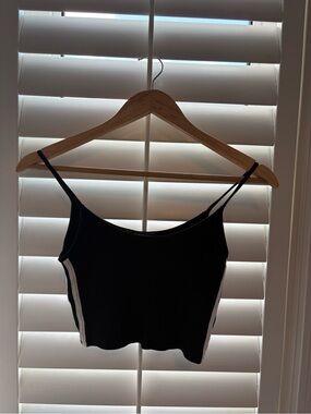 Brandy Melville Black Crop Tank Top with Contrasting Side Stripes